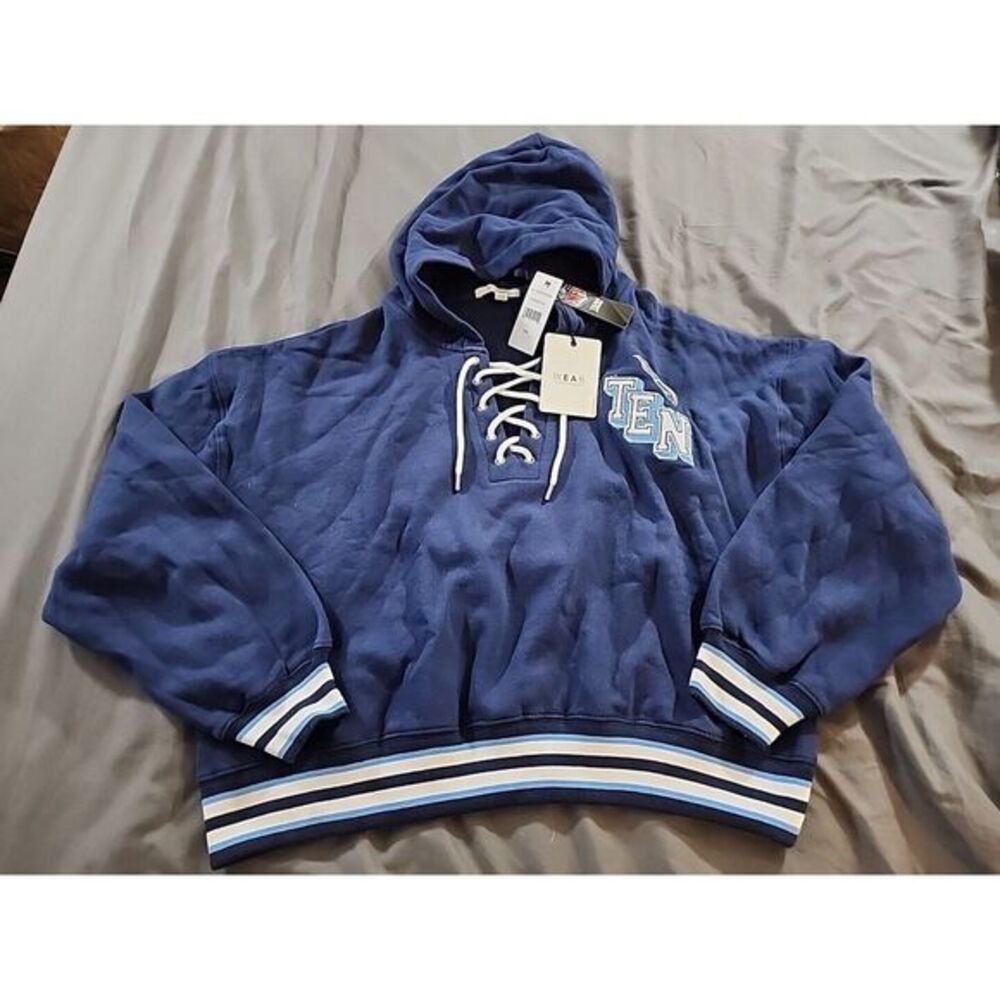 NFL WEAR by Erin Andrews Women's Lace-Up Pullover Hoodie Tenn Titans Blue Sz 2XL
